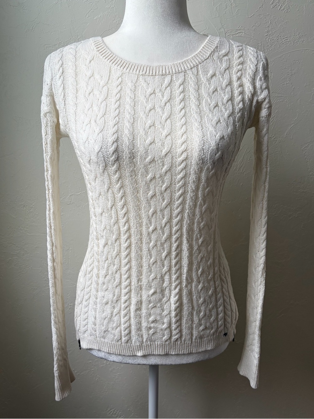American Eagle Cream Cable Knit Sweater Side Zip Detail XS